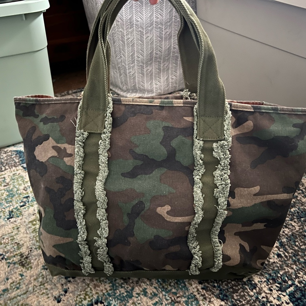 Camouflage Tote Bag with Green Handles